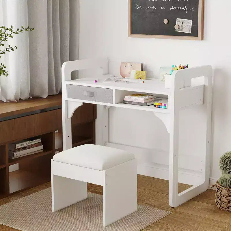Ensemble Bureau et Chaise pour Enfants, Bureau d'Étude pour Garçons et Filles, Table d'Écriture en Bois pour Enfants avec Tiroirs en Tissu et Porte-Crayons