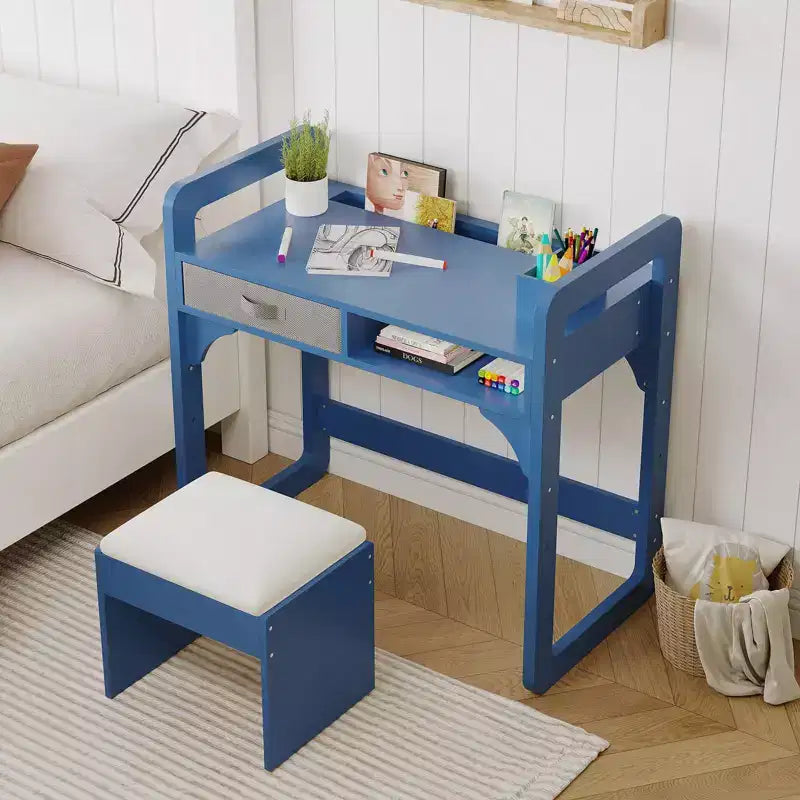 Ensemble Bureau et Chaise pour Enfants, Bureau d'Étude pour Garçons et Filles, Table d'Écriture en Bois pour Enfants avec Tiroirs en Tissu et Porte-Crayons