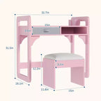 Ensemble Bureau et Chaise pour Enfants, Bureau d'Étude pour Garçons et Filles, Table d'Écriture en Bois pour Enfants avec Tiroirs en Tissu et Porte-Crayons