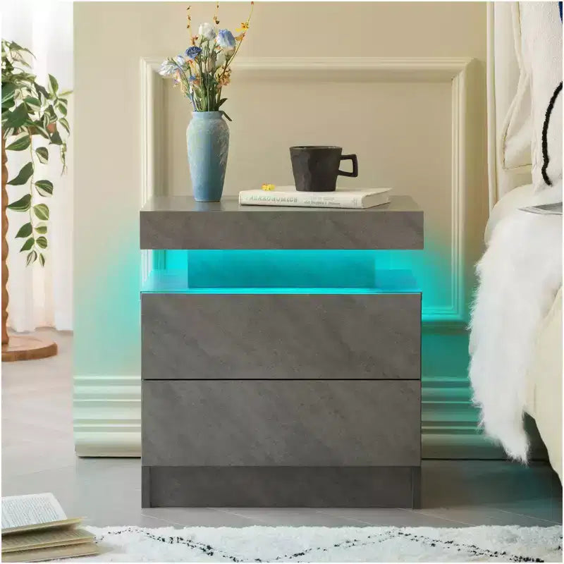MAYEERTY Nightstand Bedside Table with 2 Drawers Modern End Side for Bedroom Deep Gray