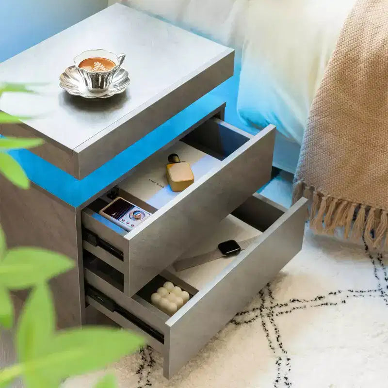 Table de chevet MAYEERTY avec 2 tiroirs, table d'appoint moderne pour chambre, gris foncé