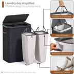 Panier à linge Sorbus à 2 compartiments avec sac à linge amovible – Organisateur durable pour salle de bain, chambre ou buanderie – Design compact
