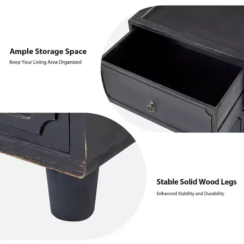 Leo 2 - Ensemble de 2 tables d'appoint avec tiroir et design modulaire | ART OF LIVING DESIGNS-NOIR