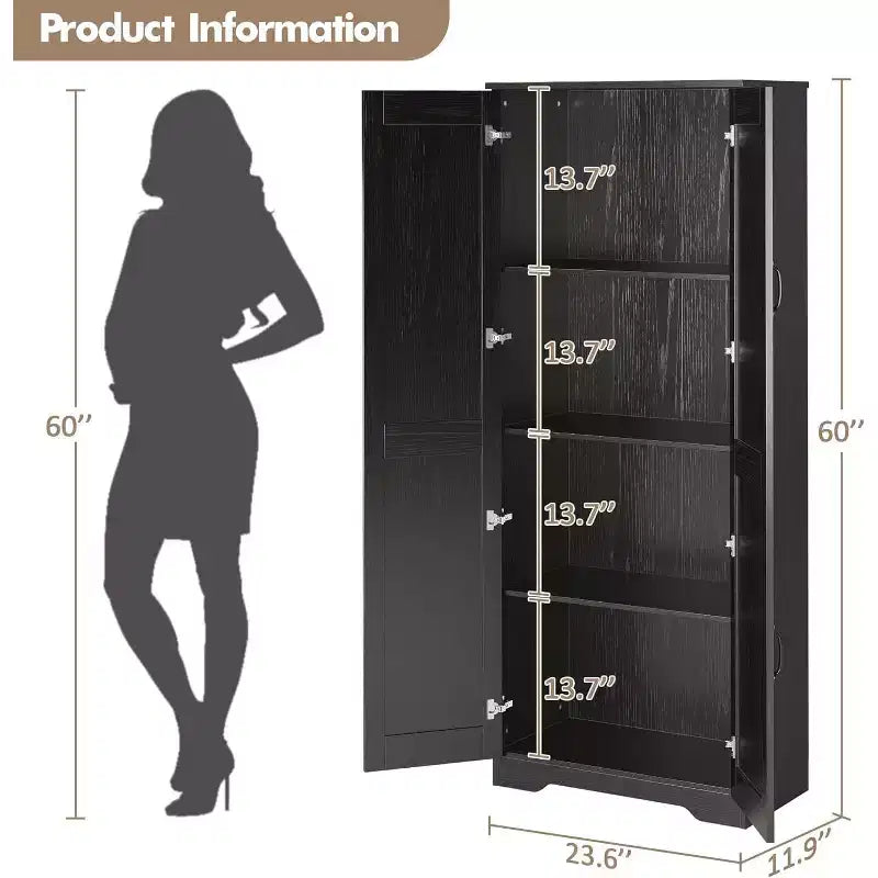 Armoire de cuisine autoportante de 152 cm avec 2 portes et étagères réglables pour salle à manger et salon, blanc