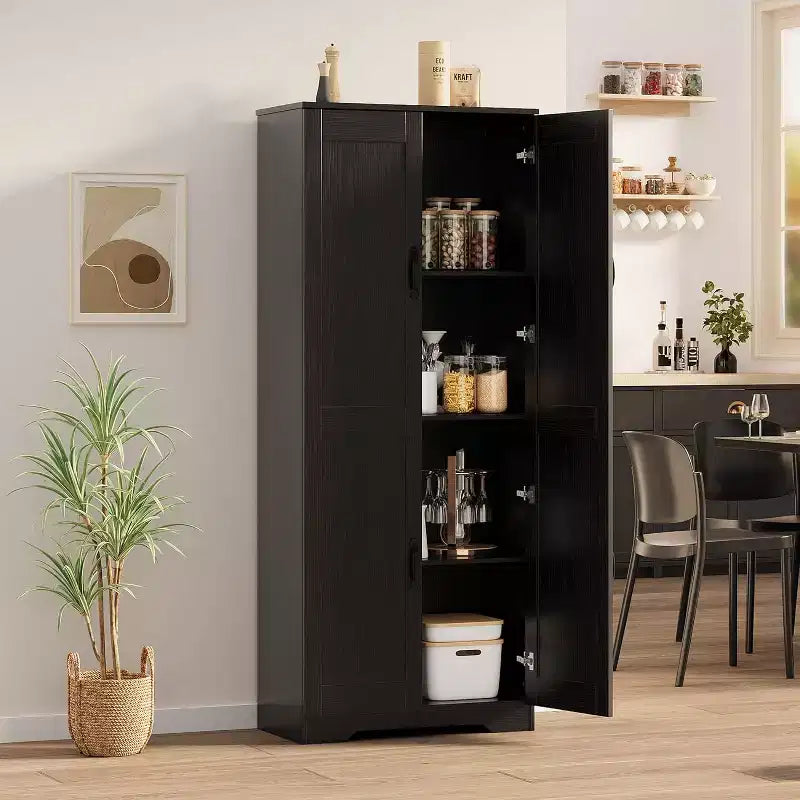 Armoire de cuisine autoportante de 152 cm avec 2 portes et étagères réglables pour salle à manger et salon, blanc