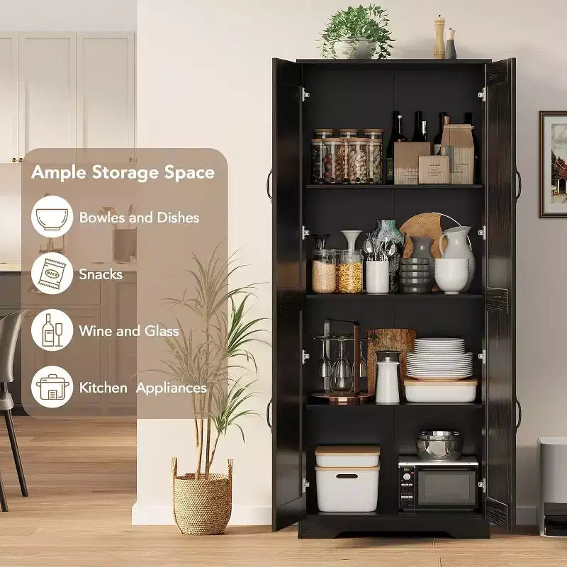 Armoire de cuisine autoportante de 152 cm avec 2 portes et étagères réglables pour salle à manger et salon, blanc