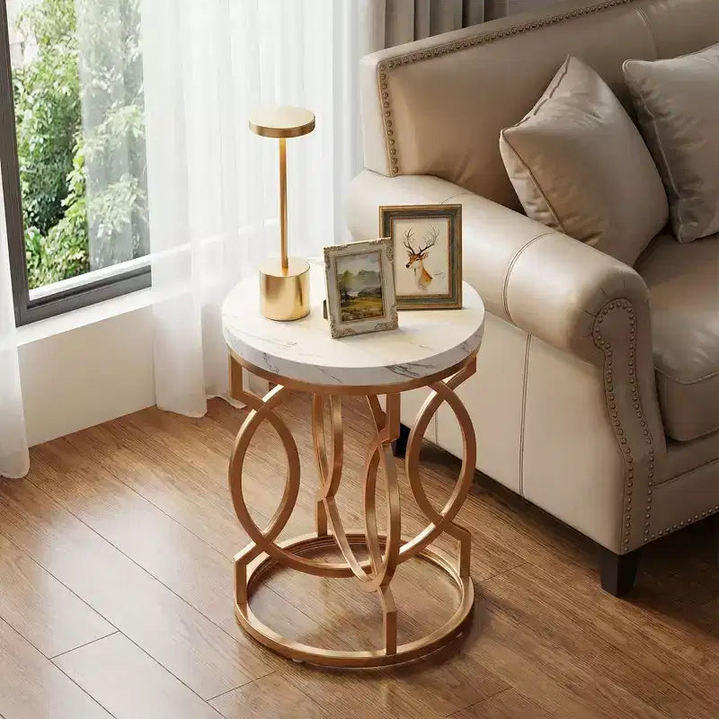 Table d'appoint ronde MAYEERTY, table de chevet moderne avec plateau en faux marbre
