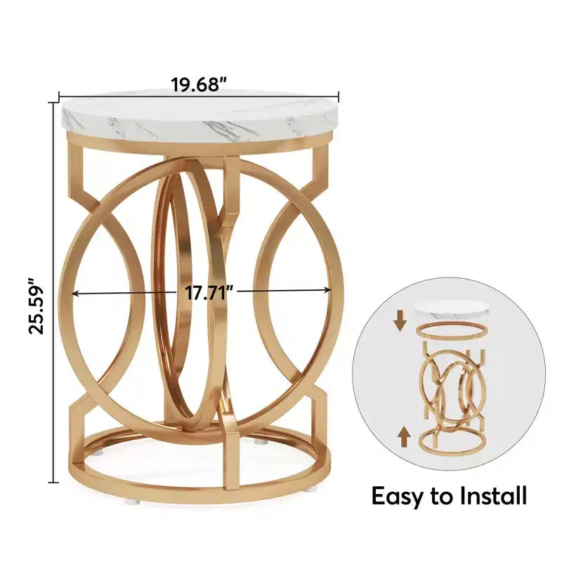 Table d'appoint ronde MAYEERTY, table de chevet moderne avec plateau en faux marbre