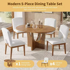 Ensemble de salle à manger rond extensible 5 pièces pour 4 personnes, table de salle à manger de cuisine moderne avec rallonge amovible et 4 chaises rembourrées pour salle à manger