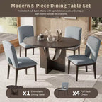 Ensemble de salle à manger rond extensible 5 pièces pour 4 personnes, table de salle à manger de cuisine moderne avec rallonge amovible et 4 chaises rembourrées pour salle à manger