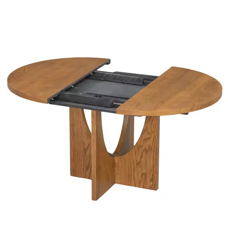 Ensemble de salle à manger rond extensible 5 pièces pour 4 personnes, table de salle à manger de cuisine moderne avec rallonge amovible et 4 chaises rembourrées pour salle à manger