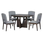 Ensemble de salle à manger rond extensible 5 pièces pour 4 personnes, table de salle à manger de cuisine moderne avec rallonge amovible et 4 chaises rembourrées pour salle à manger
