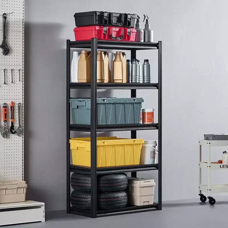 Étagères de rangement VEVOR, 907 kg, étagères de rangement de garage à 5 niveaux, étagères métalliques réglables de 40,6 x 81,3 x 160 cm pour étagères de garage, étagère utilitaire, noir