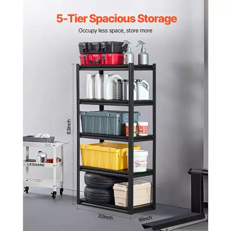 Étagères de rangement VEVOR, 907 kg, étagères de rangement de garage à 5 niveaux, étagères métalliques réglables de 40,6 x 81,3 x 160 cm pour étagères de garage, étagère utilitaire, noir