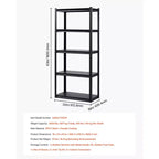Étagères de rangement VEVOR, 907 kg, étagères de rangement de garage à 5 niveaux, étagères métalliques réglables de 40,6 x 81,3 x 160 cm pour étagères de garage, étagère utilitaire, noir