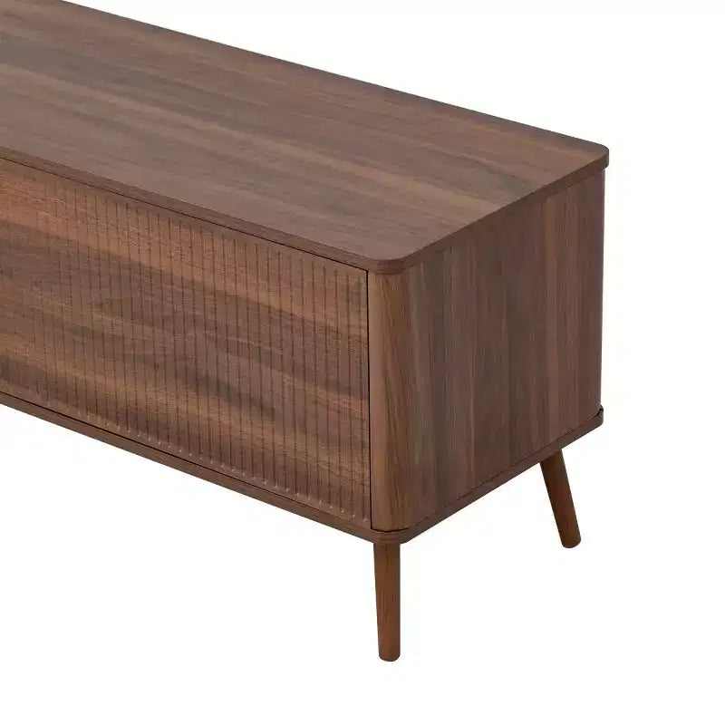 Meuble TV moderne cannelé 70 po pour téléviseurs jusqu'à 80 po, meuble de divertissement avec rangement, console média à pieds en bois massif pour salon-Panipeachy
