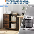 Classeur moderne à 3 tiroirs COZONY, support d'imprimante avec 2 étagères de rangement ouvertes, classeur en tissu sous le bureau pour l'organisation de la maison/bureau