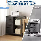 Classeur moderne à 3 tiroirs COZONY, support d'imprimante avec 2 étagères de rangement ouvertes, classeur en tissu sous le bureau pour l'organisation de la maison/bureau