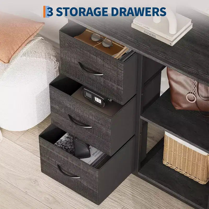 Classeur moderne à 3 tiroirs COZONY, support d'imprimante avec 2 étagères de rangement ouvertes, classeur en tissu sous le bureau pour l'organisation de la maison/bureau