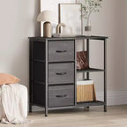 Classeur moderne à 3 tiroirs COZONY, support d'imprimante avec 2 étagères de rangement ouvertes, classeur en tissu sous le bureau pour l'organisation de la maison/bureau