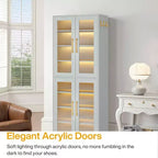 MAYEERTY Meuble à chaussures autoportant avec portes en acrylique et lumières LED, Organisateur de rangement de chaussures pour entrée