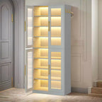 MAYEERTY Meuble à chaussures autoportant avec portes en acrylique et lumières LED, Organisateur de rangement de chaussures pour entrée