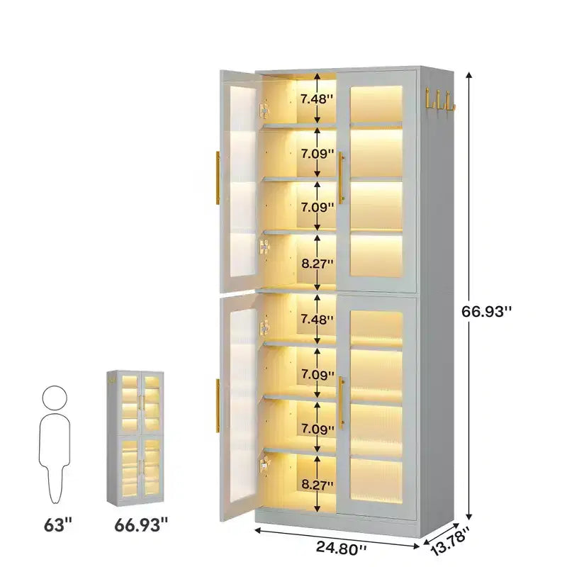MAYEERTY Meuble à chaussures autoportant avec portes en acrylique et lumières LED, Organisateur de rangement de chaussures pour entrée