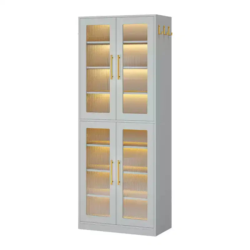 MAYEERTY Meuble à chaussures autoportant avec portes en acrylique et lumières LED, Organisateur de rangement de chaussures pour entrée