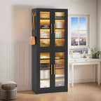 MAYEERTY Meuble à chaussures autoportant avec portes en acrylique et lumières LED, Organisateur de rangement de chaussures pour entrée