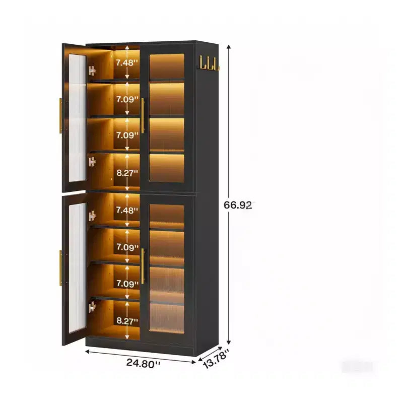 MAYEERTY Meuble à chaussures autoportant avec portes en acrylique et lumières LED, Organisateur de rangement de chaussures pour entrée