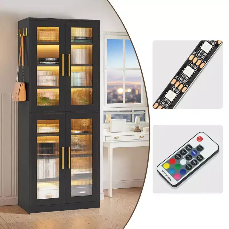 MAYEERTY Meuble à chaussures autoportant avec portes en acrylique et lumières LED, Organisateur de rangement de chaussures pour entrée