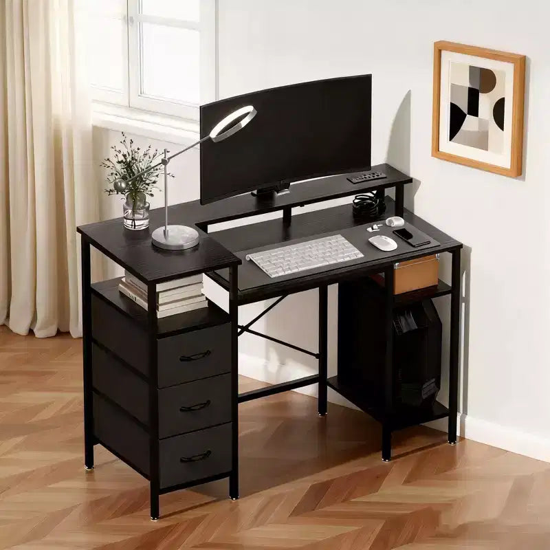 Bureau d'ordinateur moderne de 120 cm avec station de charge et tiroirs de rangement