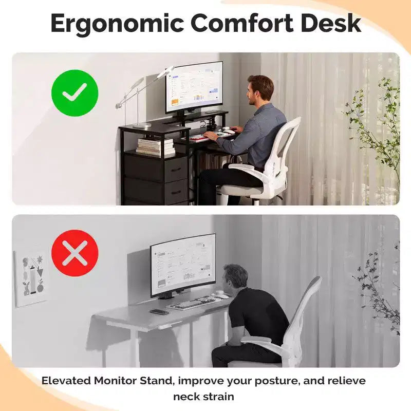 Bureau d'ordinateur moderne de 120 cm avec station de charge et tiroirs de rangement