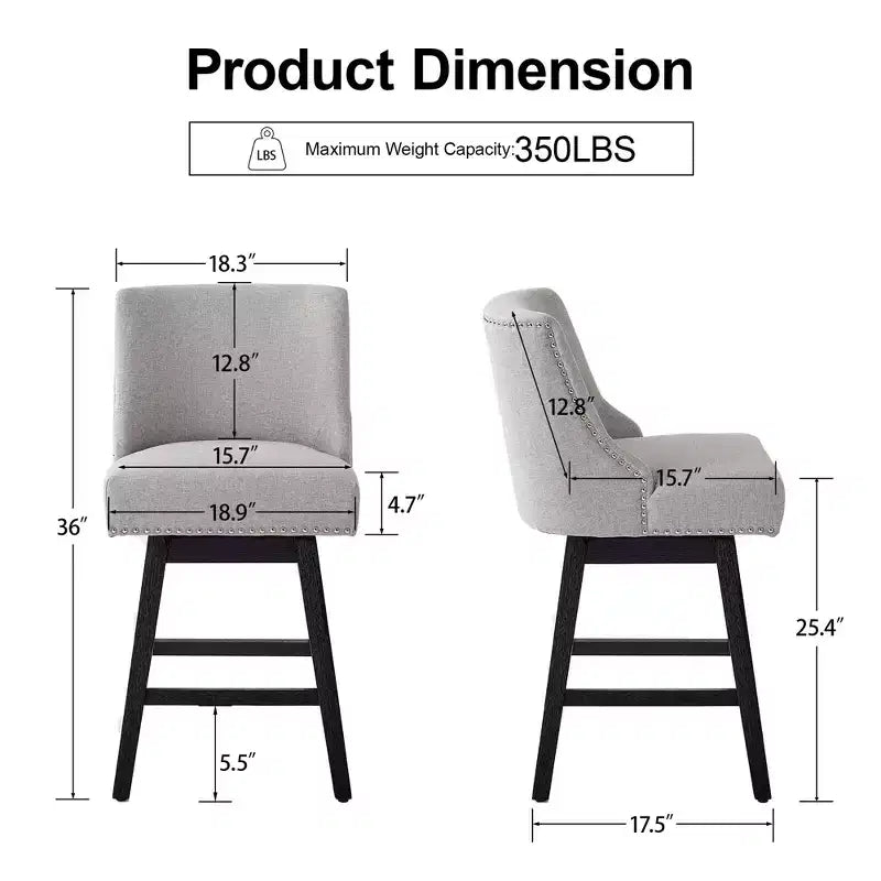 Chaise de bar de cuisine Dyonery de style moderne, hauteur de bar de 36 pouces, tissu en lin, pivotante, lot de quatre