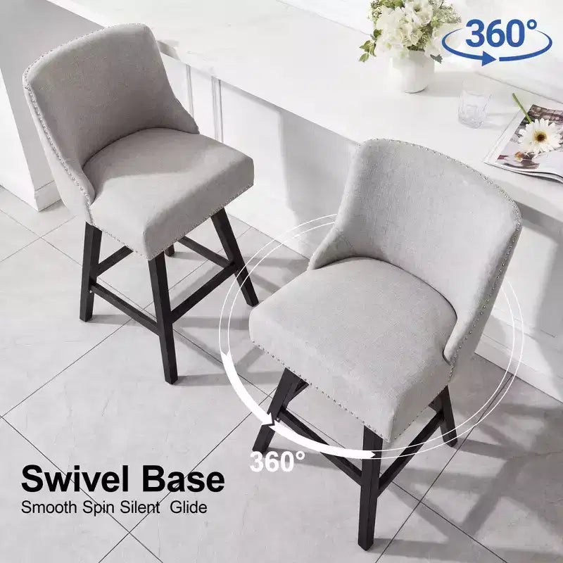 Chaise de bar de cuisine Dyonery de style moderne, hauteur de bar de 36 pouces, tissu en lin, pivotante, lot de quatre
