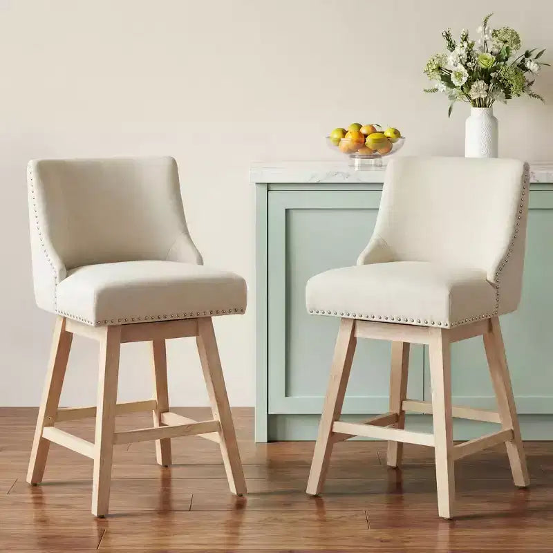 Dyonery modern style kitchen countertop bar chair, 36-inch high bar, linen fabric, rotatable, set of four