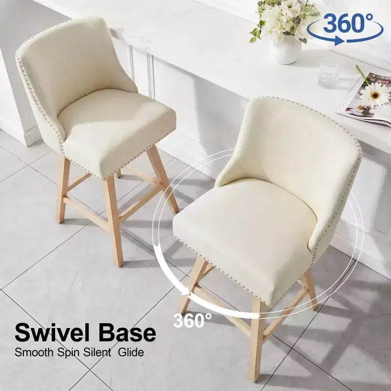 Chaise de bar de cuisine Dyonery de style moderne, hauteur de bar de 36 pouces, tissu en lin, pivotante, lot de quatre