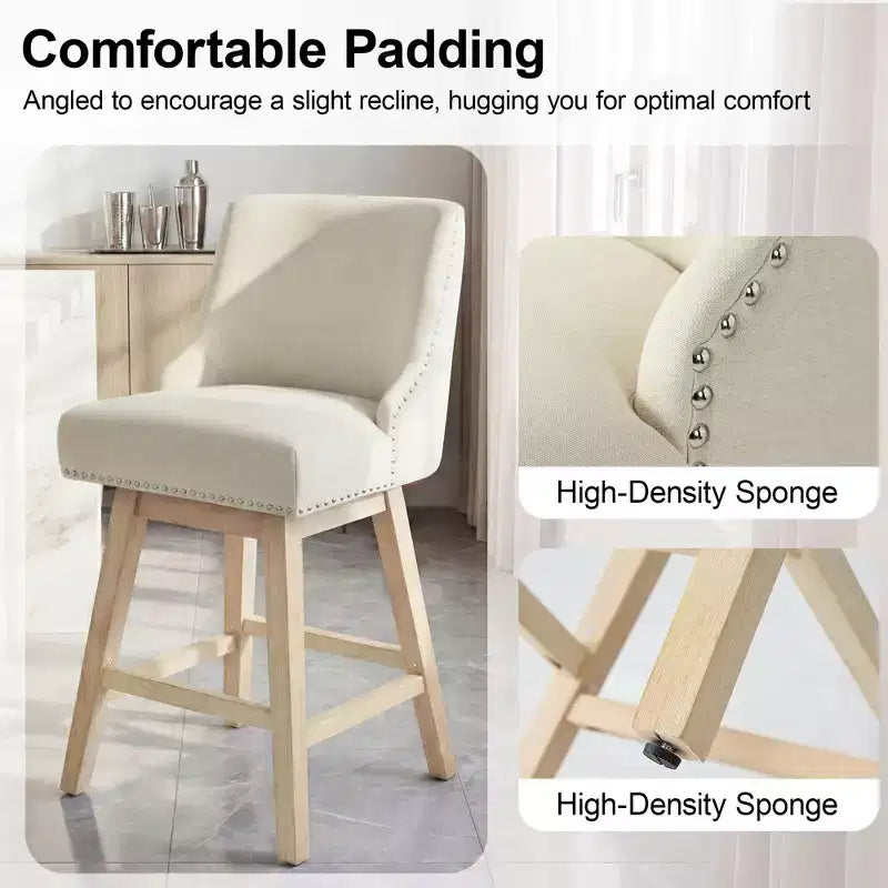 Chaise de bar de cuisine Dyonery de style moderne, hauteur de bar de 36 pouces, tissu en lin, pivotante, lot de quatre