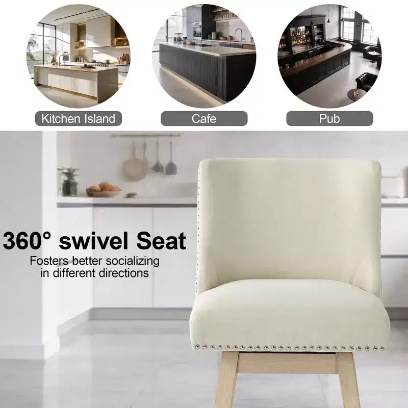 Chaise de bar de cuisine Dyonery de style moderne, hauteur de bar de 36 pouces, tissu en lin, pivotante, lot de quatre