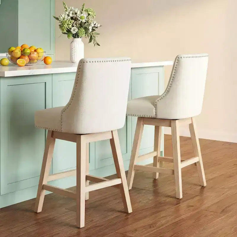 Chaise de bar de cuisine Dyonery de style moderne, hauteur de bar de 36 pouces, tissu en lin, pivotante, lot de quatre