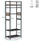 Lantine Portant à vêtements robuste de 175 cm de haut : Organisateur de placard autoportant avec étagères de rangement ouvertes et crochets, marron et noir pour chambre à coucher.