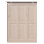 Lit escamotable Queen Size, Lit mural queen en bois avec lumières LED, Lit escamotable pliant avec coffre pour chambre d'amis, Beige