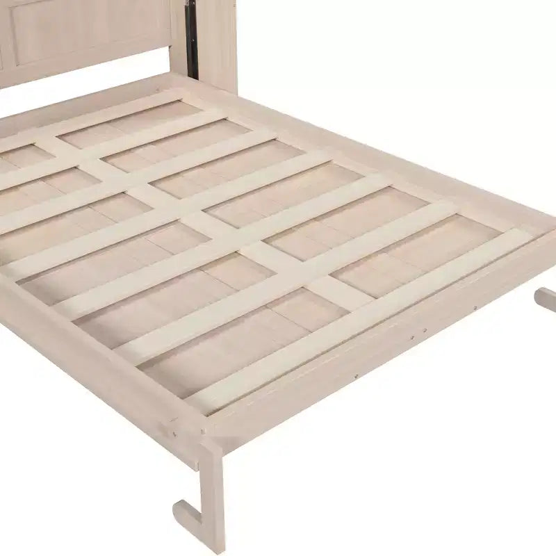 Lit escamotable Queen Size, Lit mural queen en bois avec lumières LED, Lit escamotable pliant avec coffre pour chambre d'amis, Beige