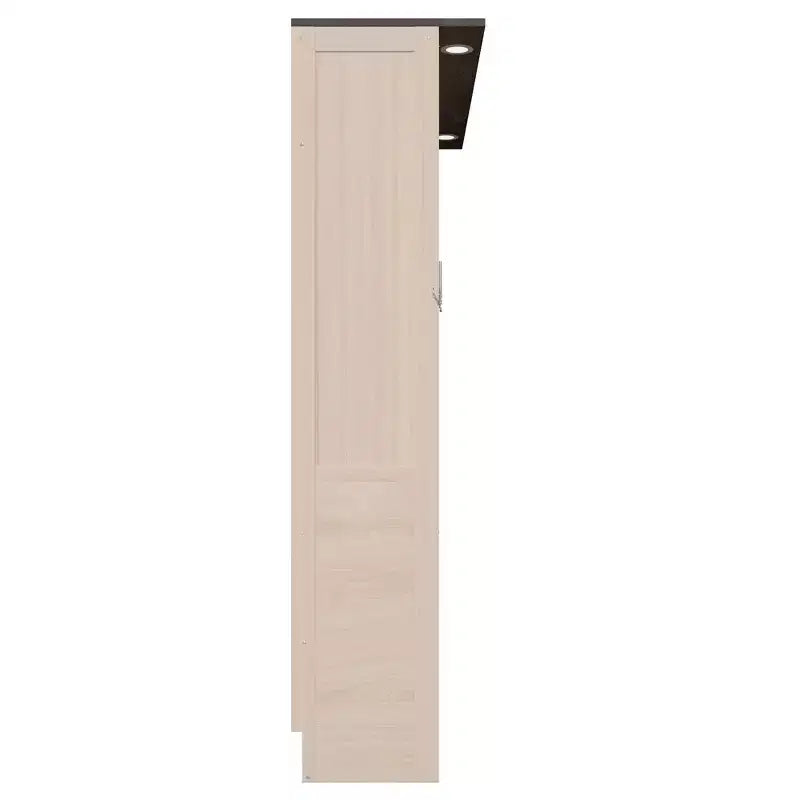 Lit escamotable Queen Size, Lit mural queen en bois avec lumières LED, Lit escamotable pliant avec coffre pour chambre d'amis, Beige