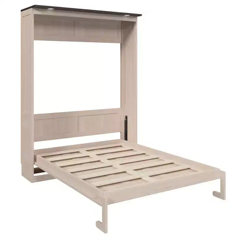 Lit escamotable Queen Size, Lit mural queen en bois avec lumières LED, Lit escamotable pliant avec coffre pour chambre d'amis, Beige