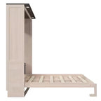Lit escamotable Queen Size, Lit mural queen en bois avec lumières LED, Lit escamotable pliant avec coffre pour chambre d'amis, Beige