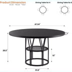 Table à manger ronde pour 4-6 personnes, table de cuisine circulaire de 119 cm avec étagère de rangement et cadre en métal robuste, table de salle à manger moderne pour cuisine, salon