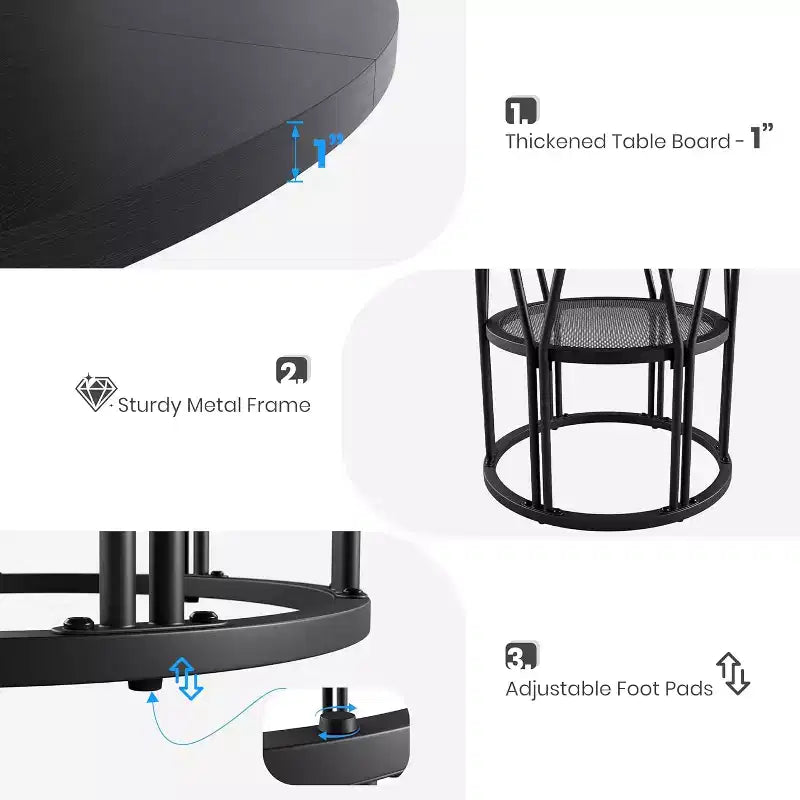 Table à manger ronde pour 4-6 personnes, table de cuisine circulaire de 119 cm avec étagère de rangement et cadre en métal robuste, table de salle à manger moderne pour cuisine, salon