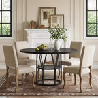 Table à manger ronde pour 4-6 personnes, table de cuisine circulaire de 119 cm avec étagère de rangement et cadre en métal robuste, table de salle à manger moderne pour cuisine, salon