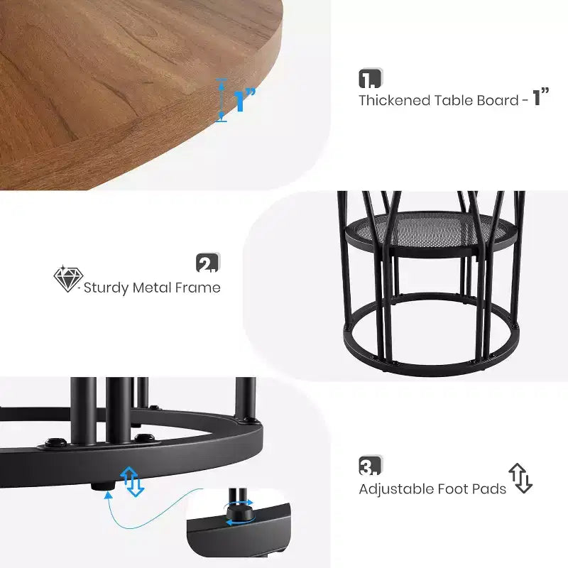 Table à manger ronde pour 4-6 personnes, table de cuisine circulaire de 119 cm avec étagère de rangement et cadre en métal robuste, table de salle à manger moderne pour cuisine, salon